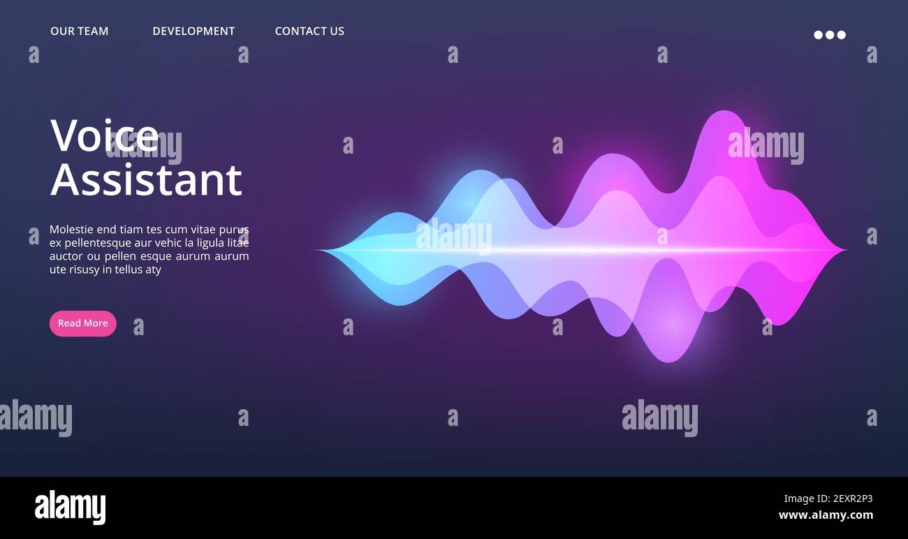 Pagina Web dell'assistente vocale. Pagina di destinazione delle onde sonore vettoriali Illustrazione Vettoriale