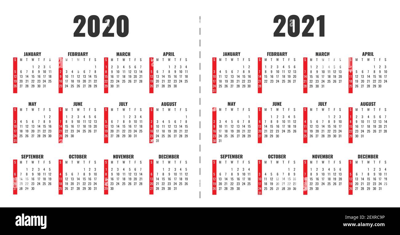 Calendario 2019 2020 anni. Pianificazione vettoriale, modello calendario ufficio. Illustrazione del mese e dell'anno del calendario di Office, del giorno e della settimana Illustrazione Vettoriale