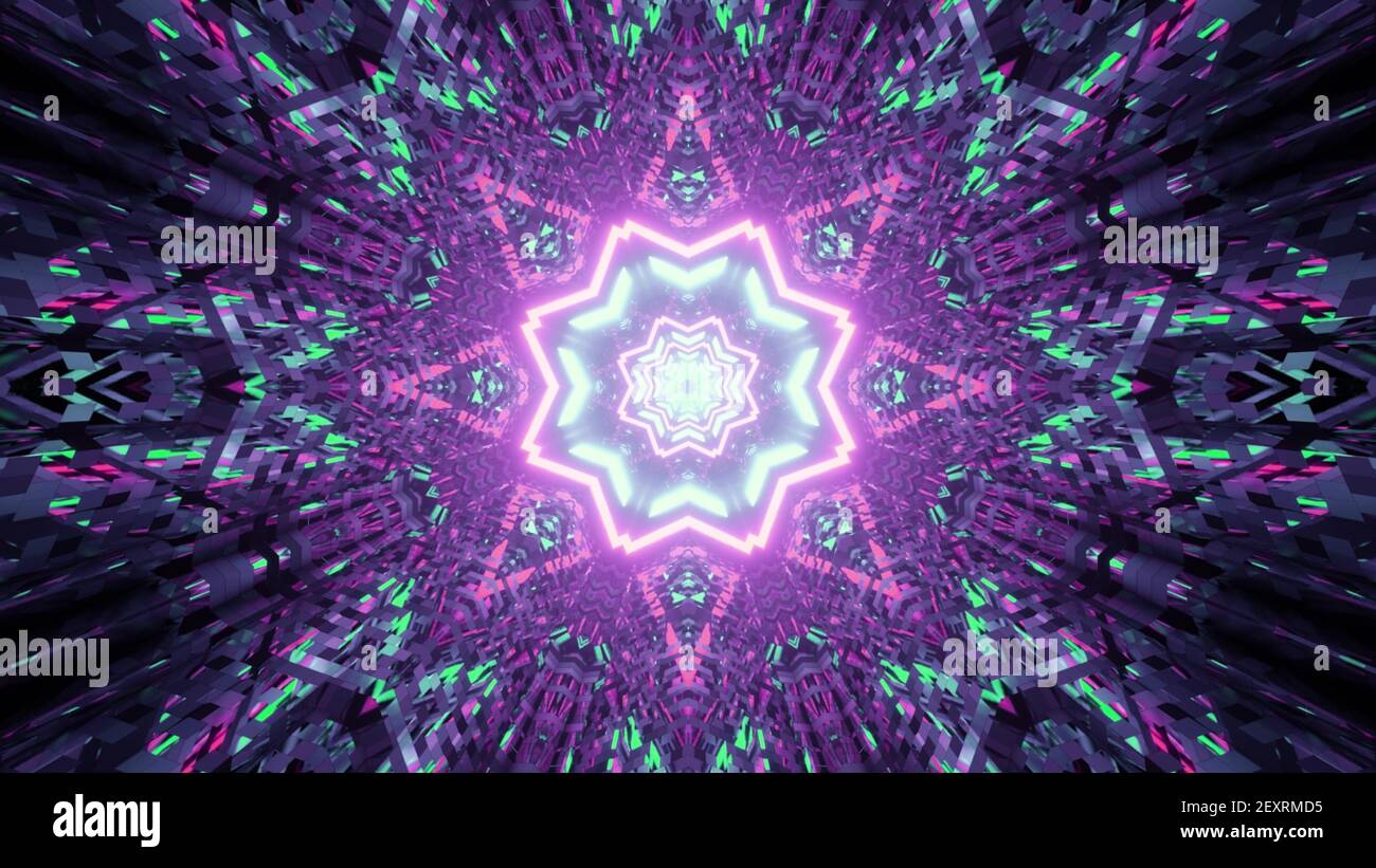 illustrazione 3d del tunnel luminoso a forma di stella Foto Stock