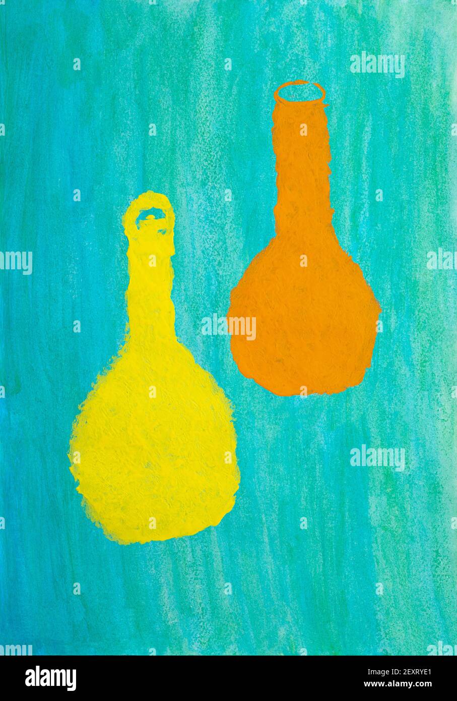 Pittura con palloncino giallo e arancione su sfondo blu Foto Stock