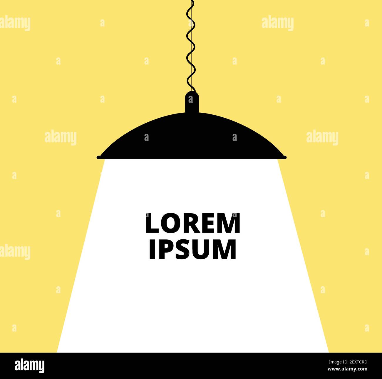 Lampada a sospensione. Silhouette nera con lampadario con raggio su sfondo giallo. Idea creativa e concetto vettoriale di invenzione con lampadina. Illustrazione lampada elettrica gialla, illuminazione banner idea Illustrazione Vettoriale