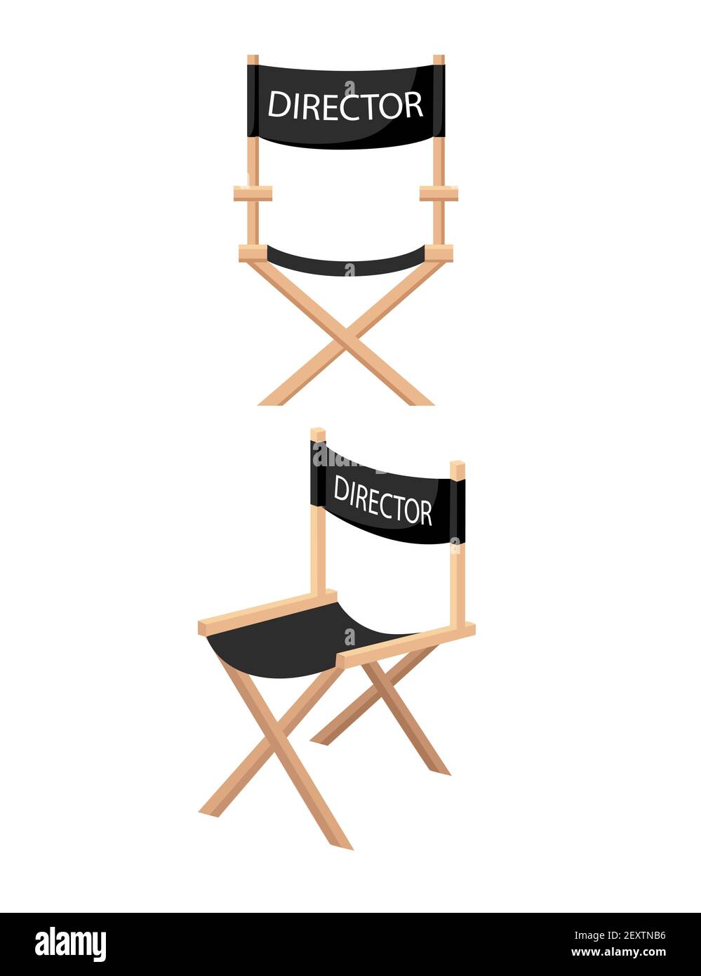 Sedia pieghevole in legno con ETICHETTA DIRECTOR per cinema o teatro immagine vettoriale di utilizzo su sfondo bianco Illustrazione Vettoriale