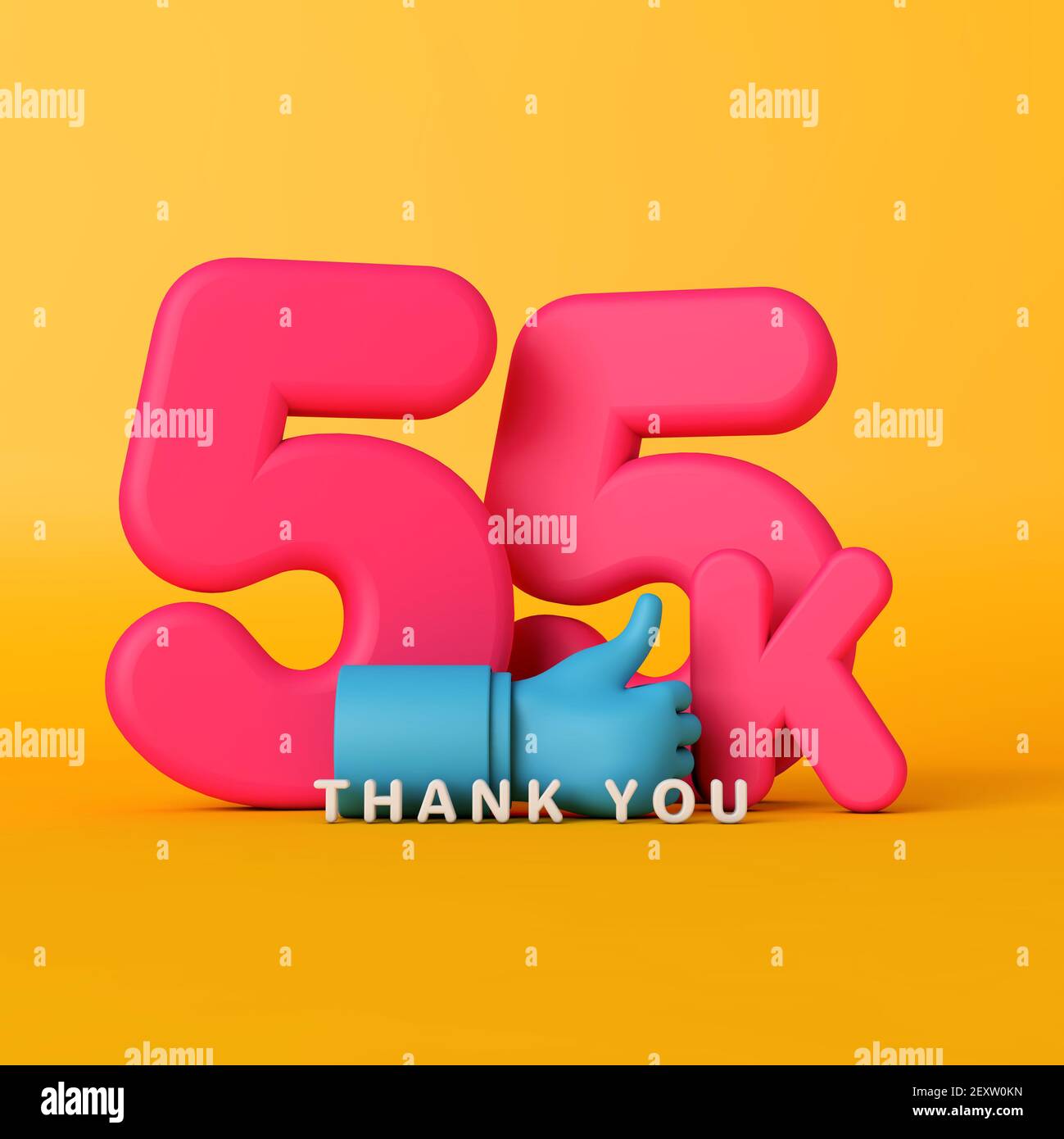 Grazie 55 mila seguaci. Banner sui social media. Rendering 3D Foto Stock