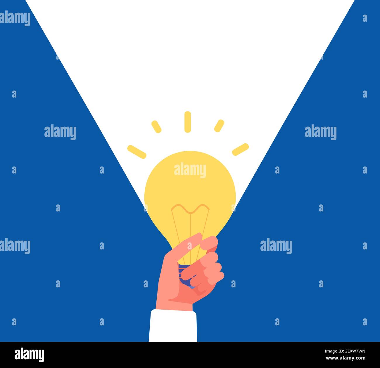 Luce d'idea. Lampadina con supporto manuale. Trovare soluzioni o brainstorming, idee o FAQ concetto vettoriale. Illustrazione soluzione di luce, idea di pensiero di lampadina Illustrazione Vettoriale