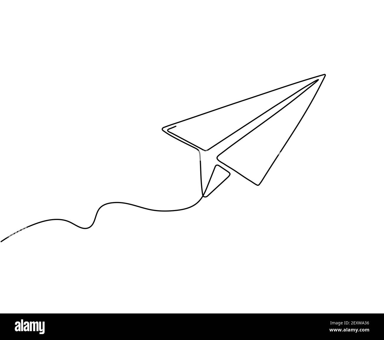Piano carta a una riga. Astratto di volo di fondo aereo. Disegno a profilo continuo di origami Aircraft. Segnale di viaggio isolato dal vettore. Illustrazione disegno aereo, profilo aereo di volo Illustrazione Vettoriale