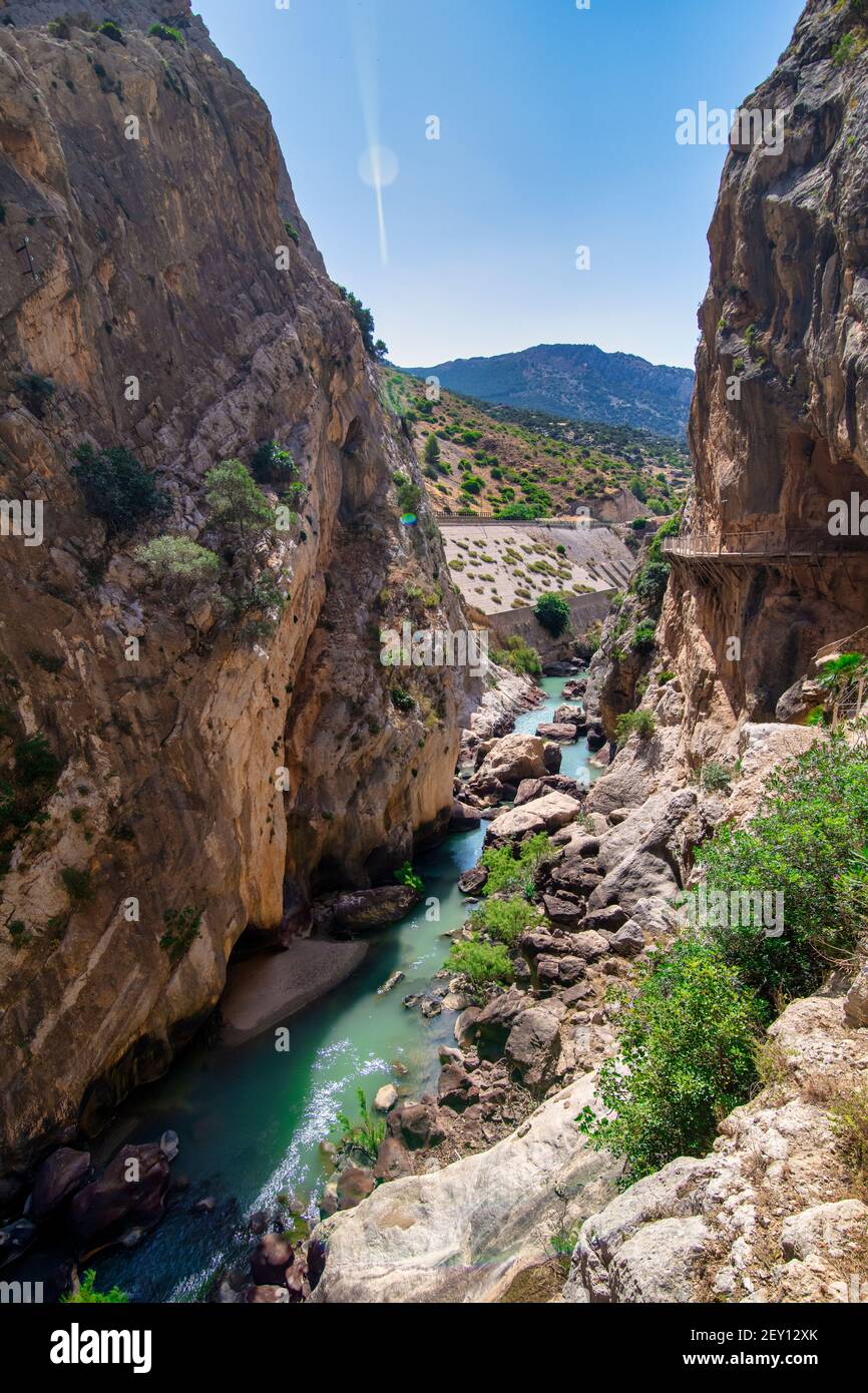 07-19-2020 Ardales, Malaga, Spagna: Famoso e noto percorso, Royal Trail (El Caminito del Rey), situato ad Ardales, provincia di Malaga, Spagna. Inoltre Foto Stock