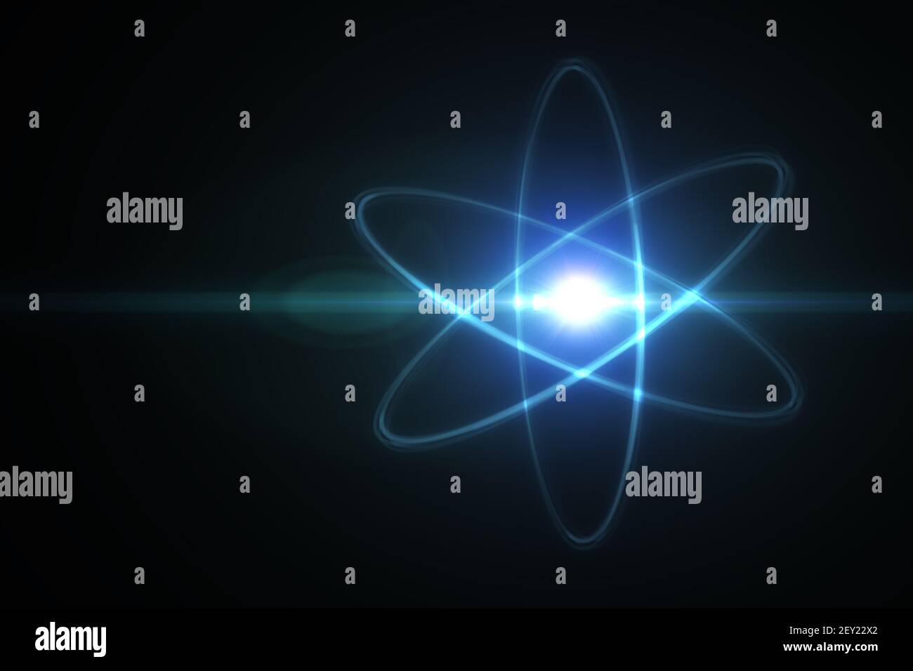 Modello di particelle elementari e di atomi. Concetto di fisica. Illustrazione con rendering 3D. Foto Stock