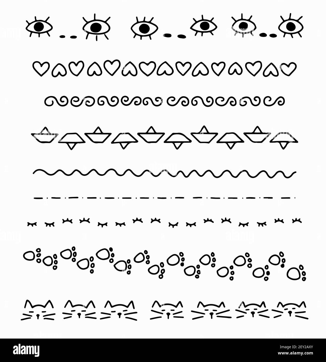 Doodle testo bordi decorazione bambini disegnati a mano set. Illustrazione vettoriale Illustrazione Vettoriale