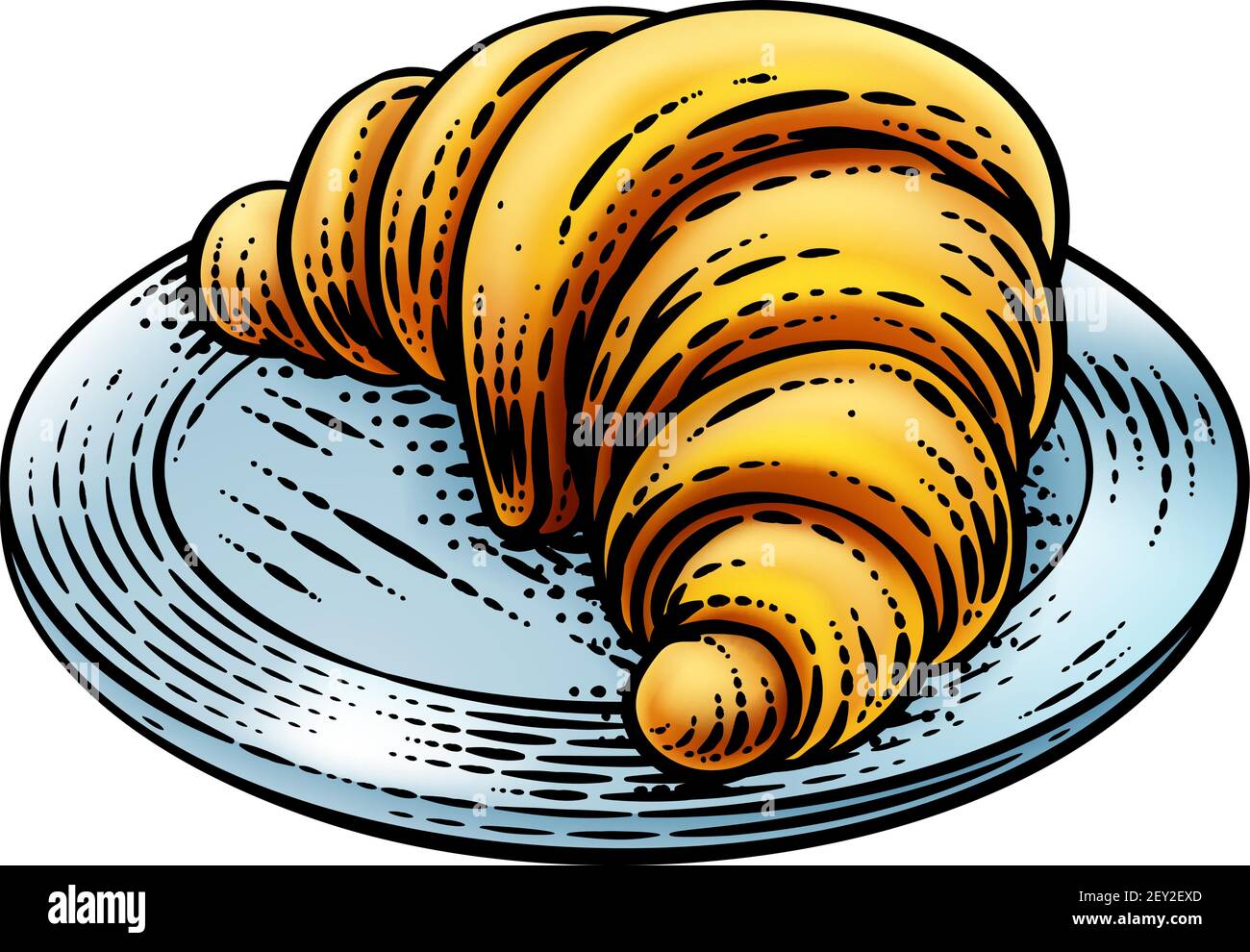 Croissant Pasticceria Pan Pan Drawing Woodcut Illustrazione Vettoriale