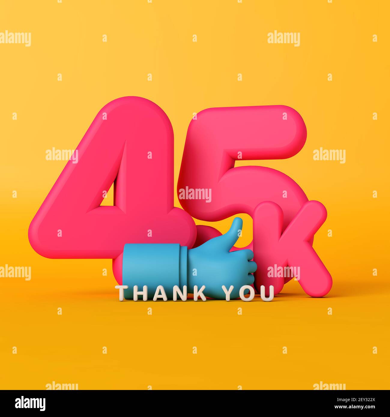 Grazie 45 mila seguaci. Banner sui social media. Rendering 3D Foto Stock