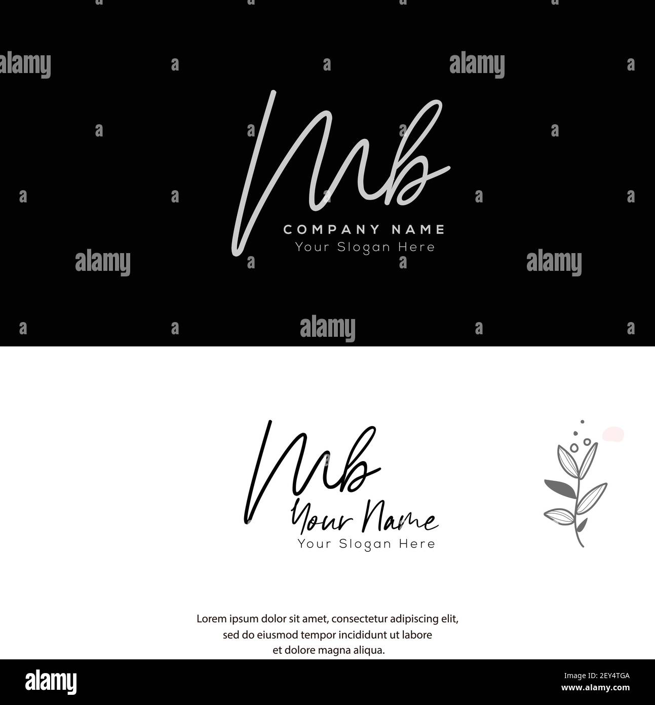 M B MB scritta a mano e logo della firma della lettera iniziale. Beauty Vector primo logo .Moda, boutique, floreale e botanico Illustrazione Vettoriale