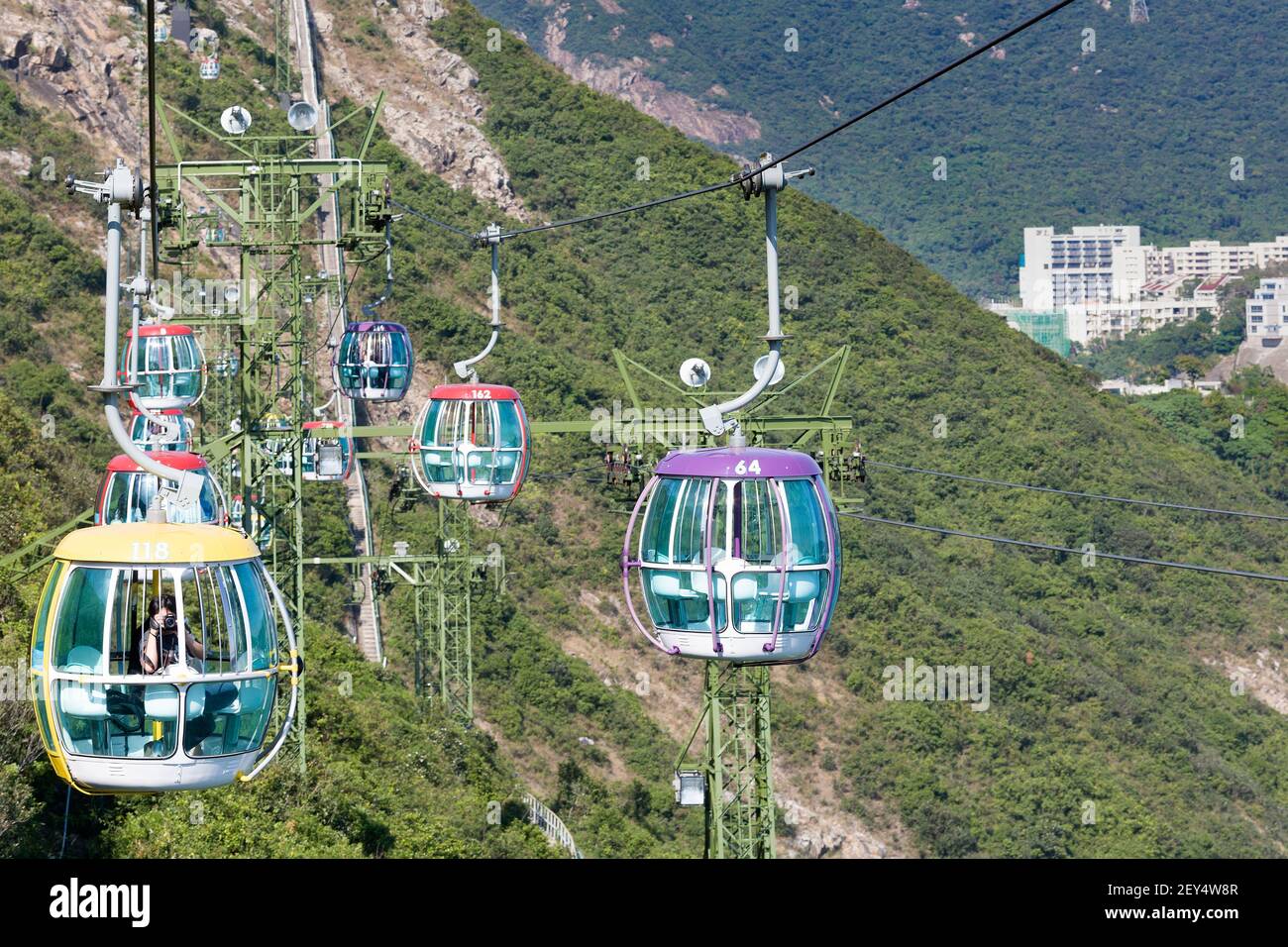 Isola di Hong Kong, Cina, Asia - cablecar al parco divertimenti Ocean Park sull'isola di Hong Kong. Foto Stock