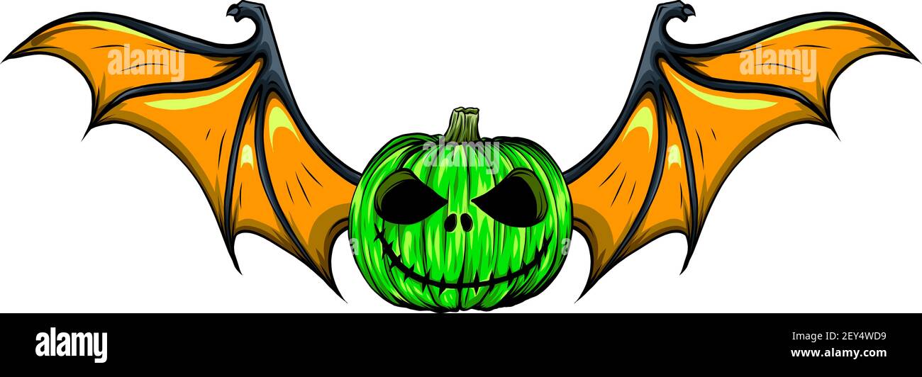 Zucca verde di Halloween con le ali di pipistrello illustrazione vettoriale Illustrazione Vettoriale