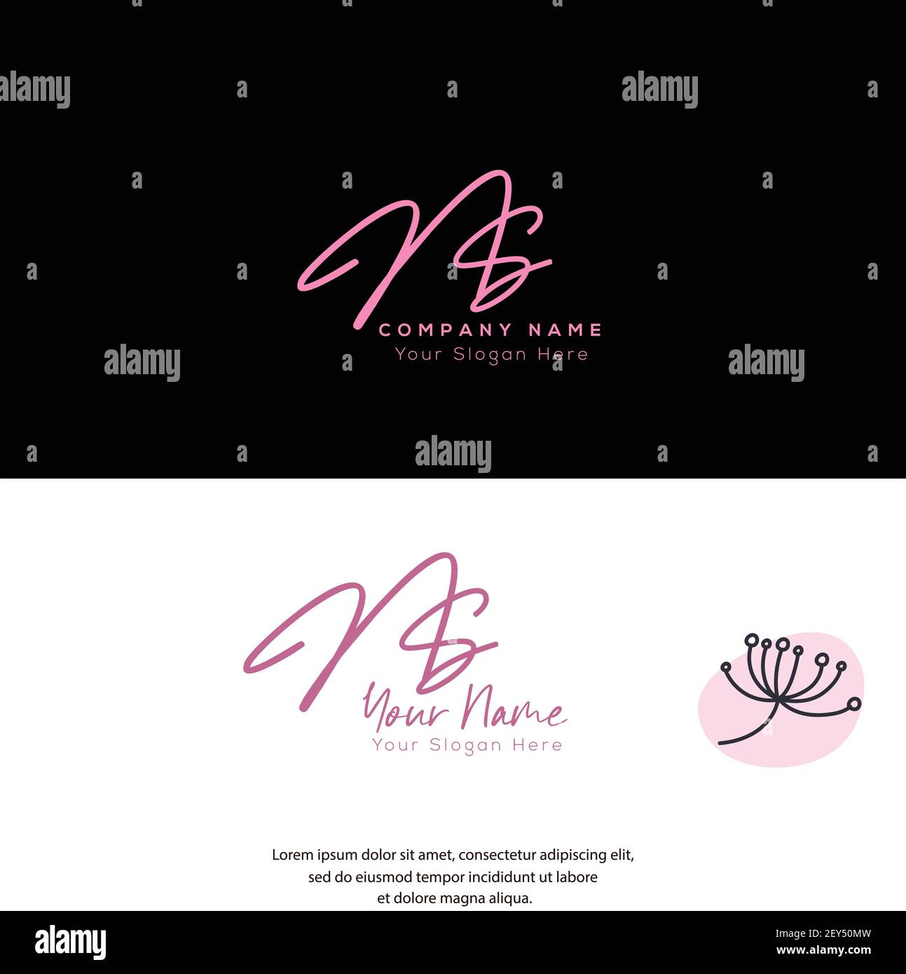 N S NS scrittura a mano della lettera iniziale e logo della firma. Beauty Vector primo logo .Moda, boutique, floreale e botanico Illustrazione Vettoriale