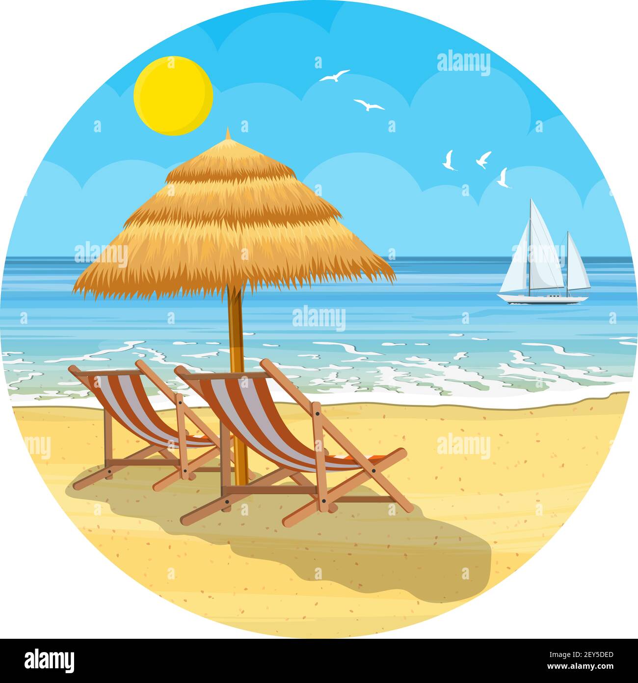 Spiaggia Paradiso del mare con yacht Illustrazione Vettoriale