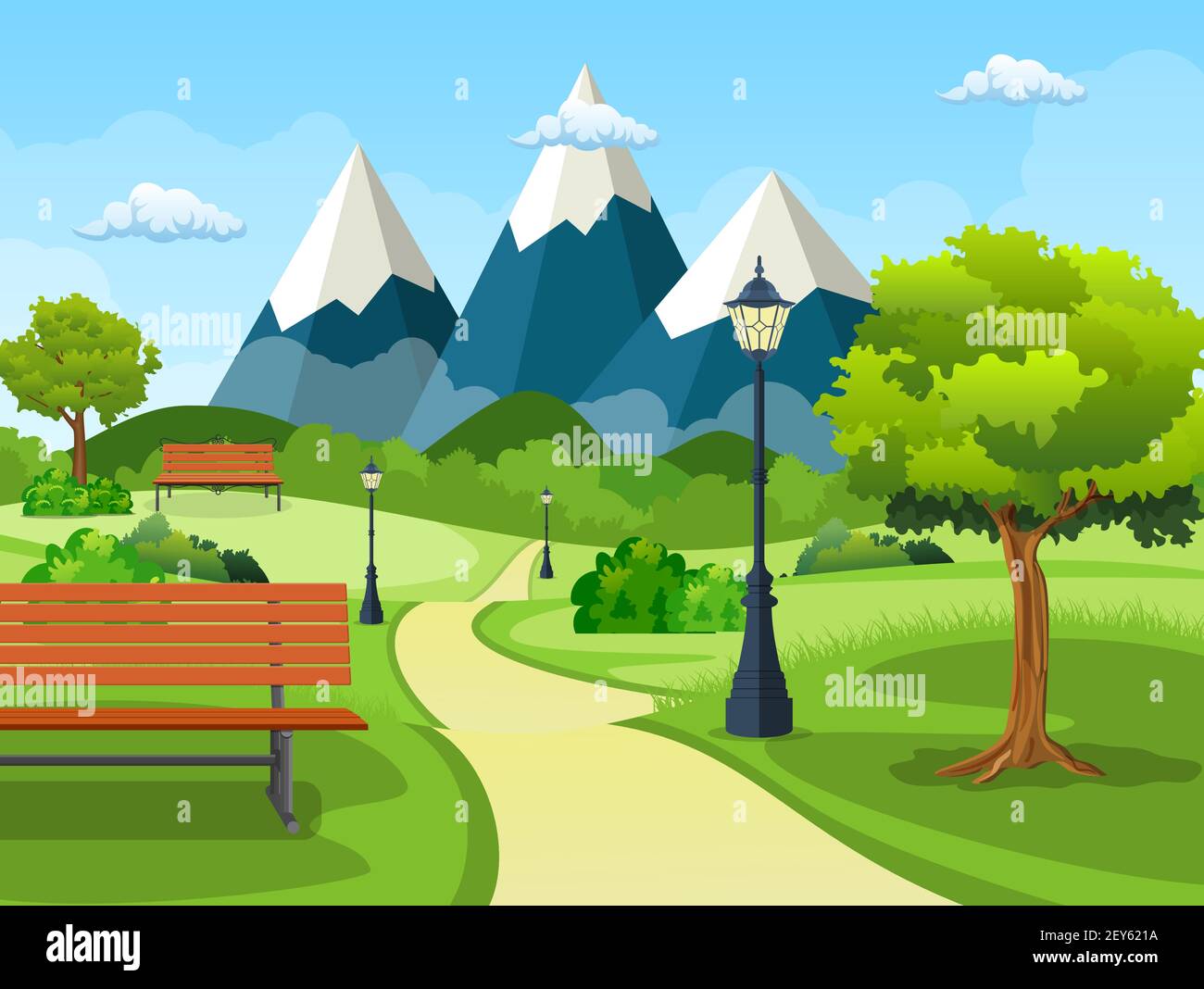 Parco estivo, primaverile Illustrazione Vettoriale