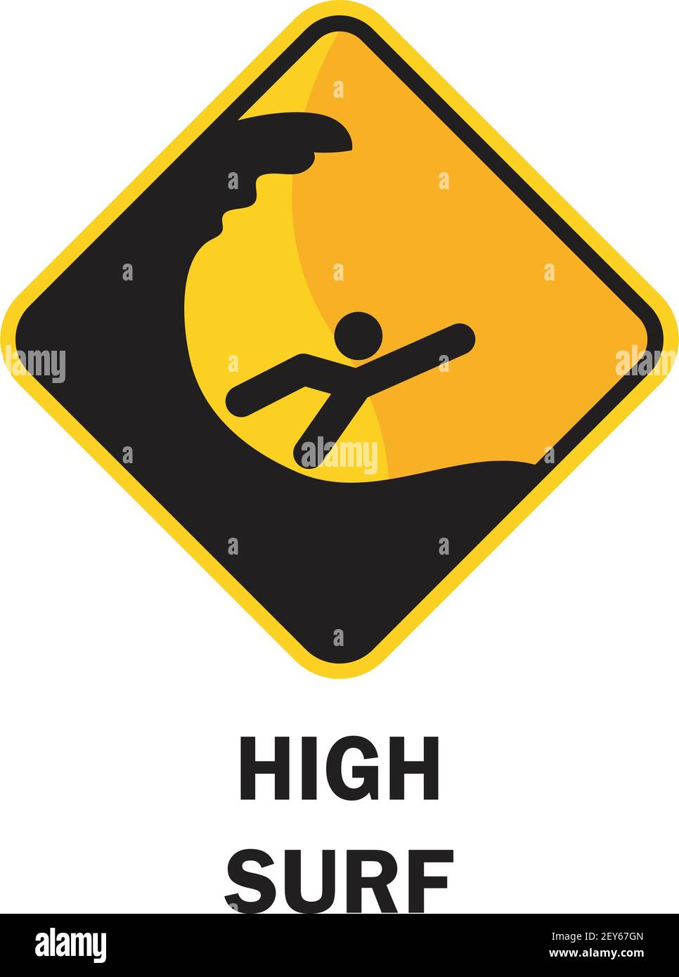 cartelli di sicurezza per la spiaggia con testo di avviso per il surf alto. illustrazione vettoriale Illustrazione Vettoriale