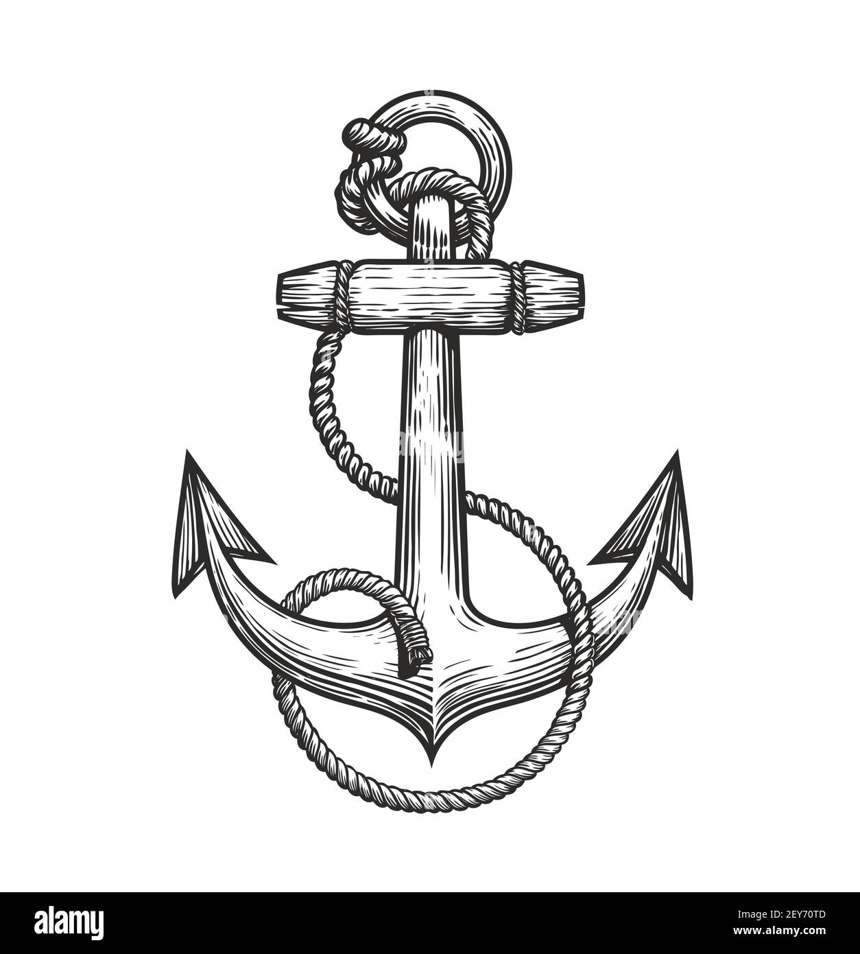 Ancorante e corda in stile d'incisione vintage. Illustrazione vettoriale dello schizzo Illustrazione Vettoriale