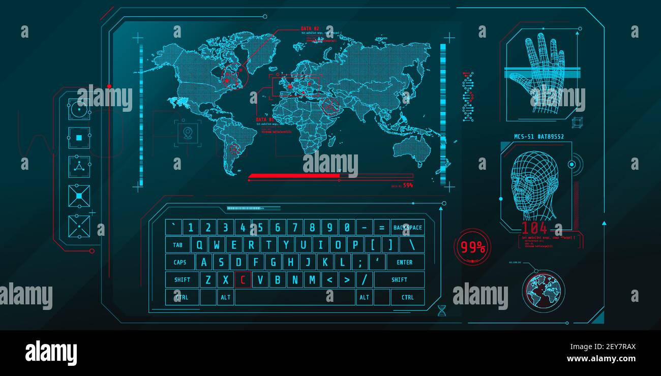 Progettazione dell'interfaccia virtuale del programma di protezione dell'accesso. Illustrazione Vettoriale