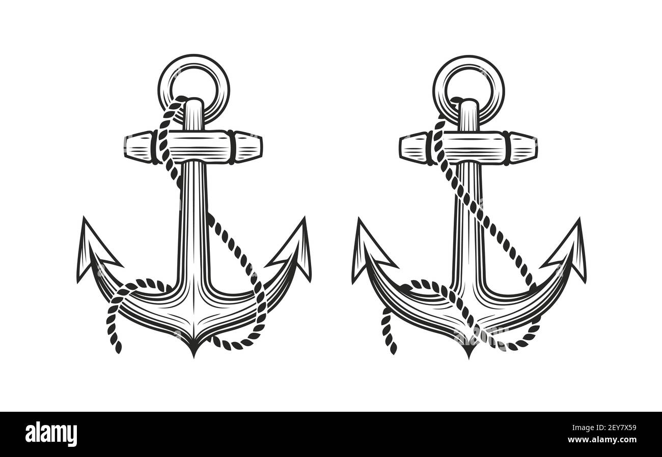 Simbolo di ancoraggio della nave. Illustrazione vettoriale del concetto nautico Illustrazione Vettoriale