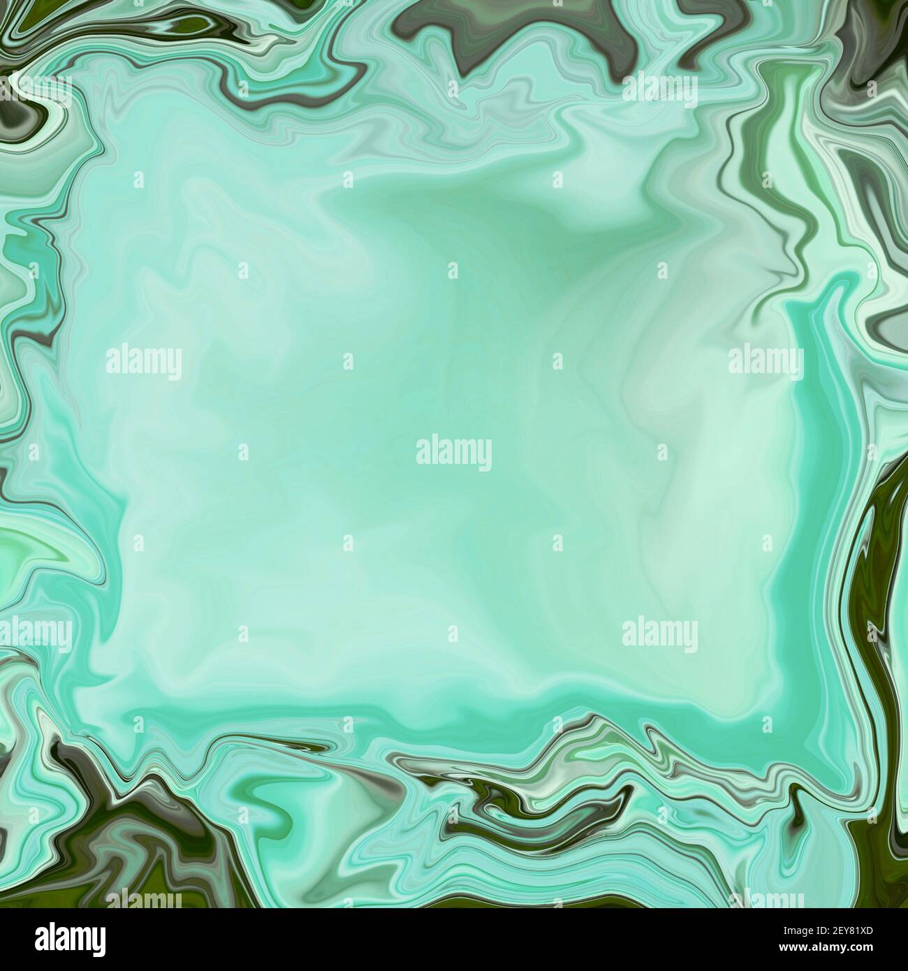 Modello di simulazione con casella di testo. Sfondo multicolore. Bordo verde astratto, imitazione di una fetta di malachite in pietra semi preziosa. Cornice fantasy Foto Stock