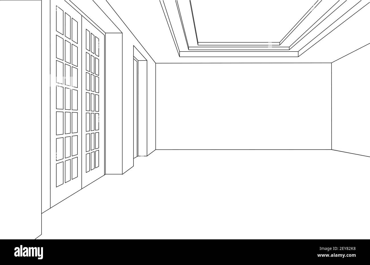Disegno artistico di una stanza bianca vuota con porta e parete. Interni  lussuosi. Illustrazione vettoriale Immagine e Vettoriale - Alamy