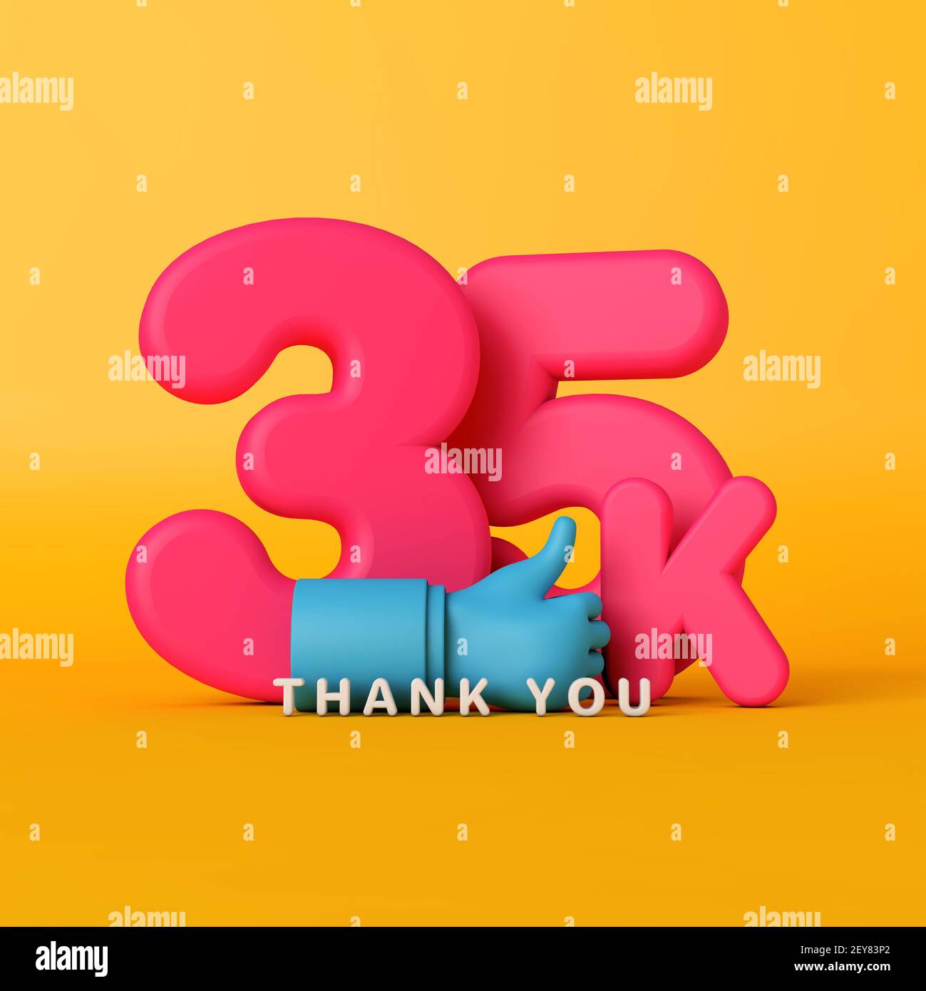 Grazie 35 mila seguaci. Banner sui social media. Rendering 3D Foto Stock
