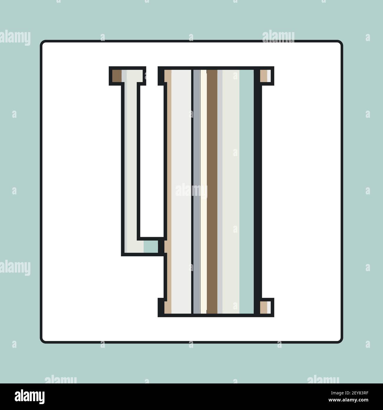 Numero quattro a righe colorate isolato su sfondo bianco. Elementi per carte o alfabeti per bambini in stile vintage o retrò. Illustrazione Vettoriale