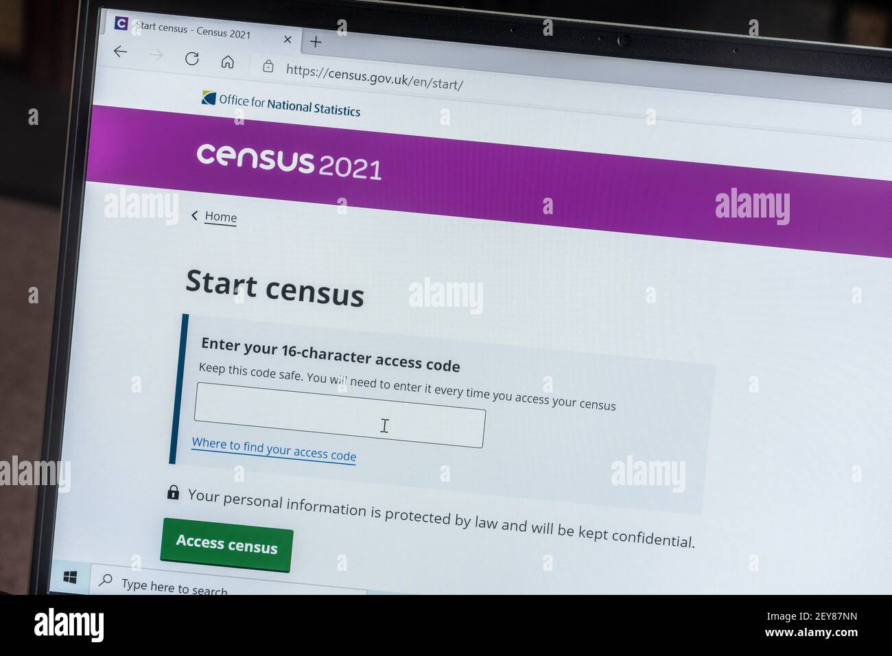 2021 sito web del censimento del Regno Unito sul computer portatile Foto Stock