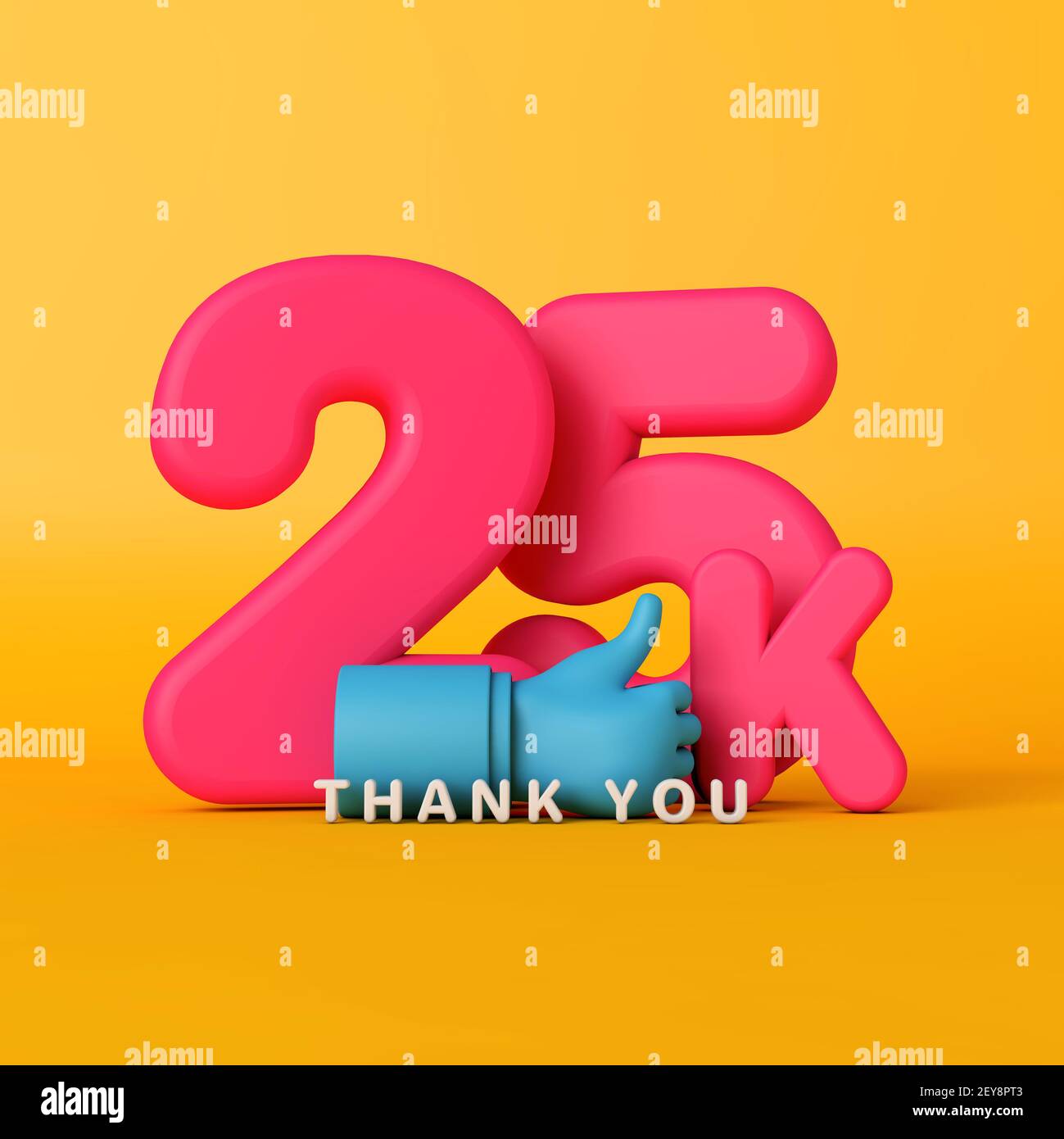 Grazie 25 mila seguaci. Banner sui social media. Rendering 3D Foto Stock