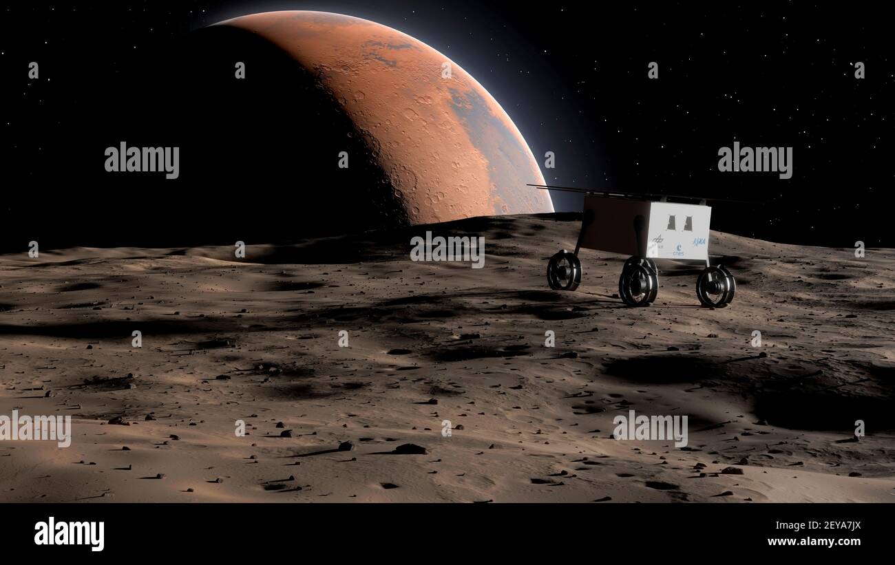 Illustrazione della sonda MMX su Phobos Foto Stock