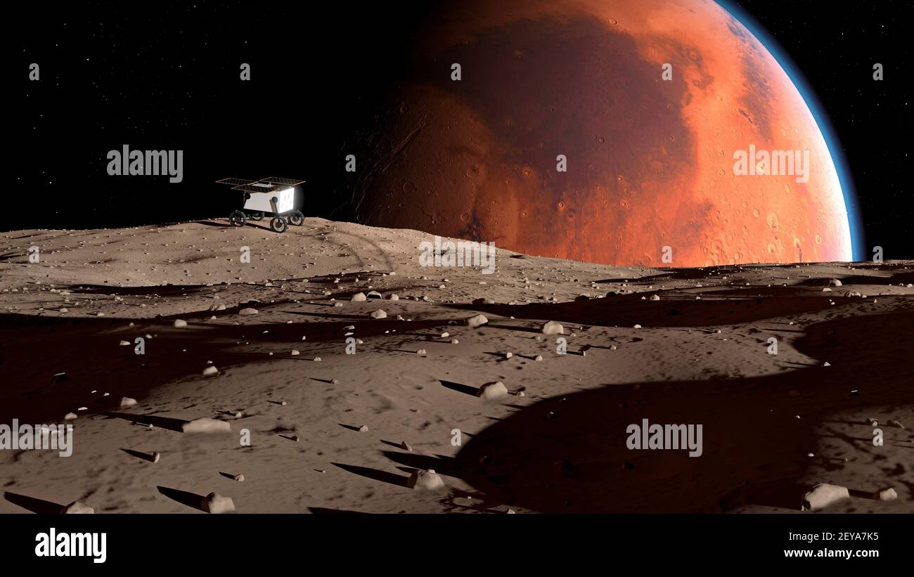 Illustrazione della sonda MMX su Phobos Foto Stock