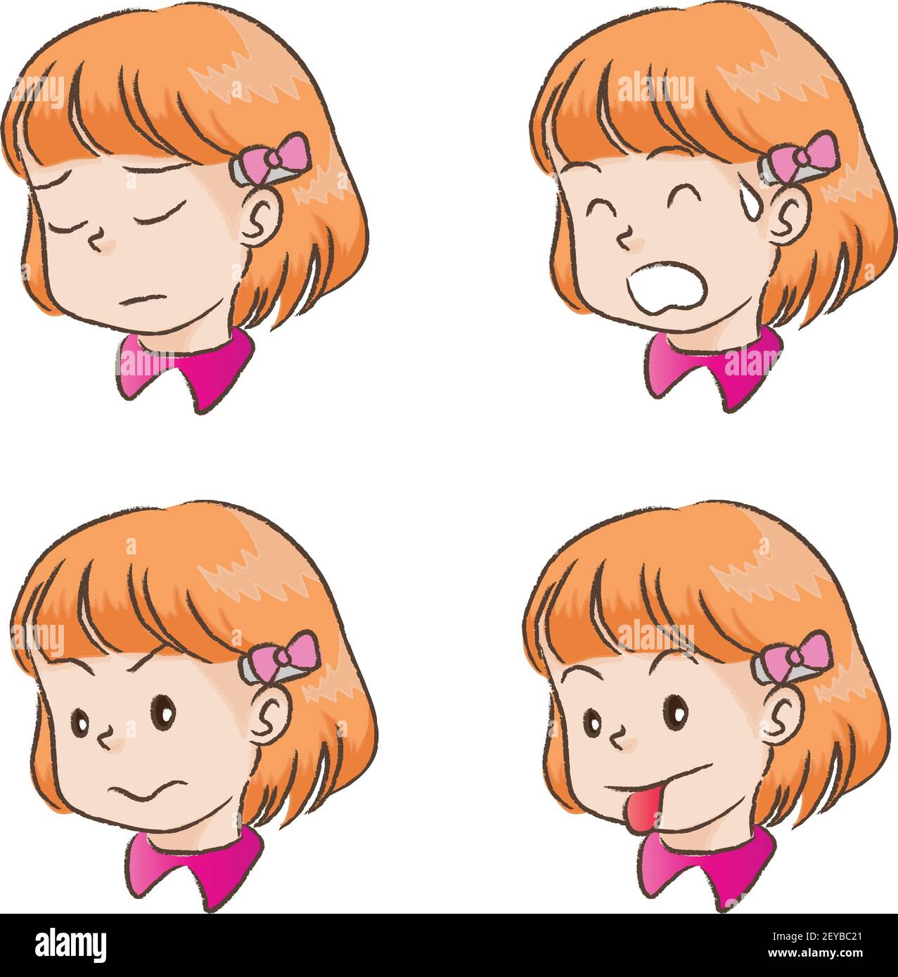 Vector cartone animato girl vita azione emoji set Foto Stock