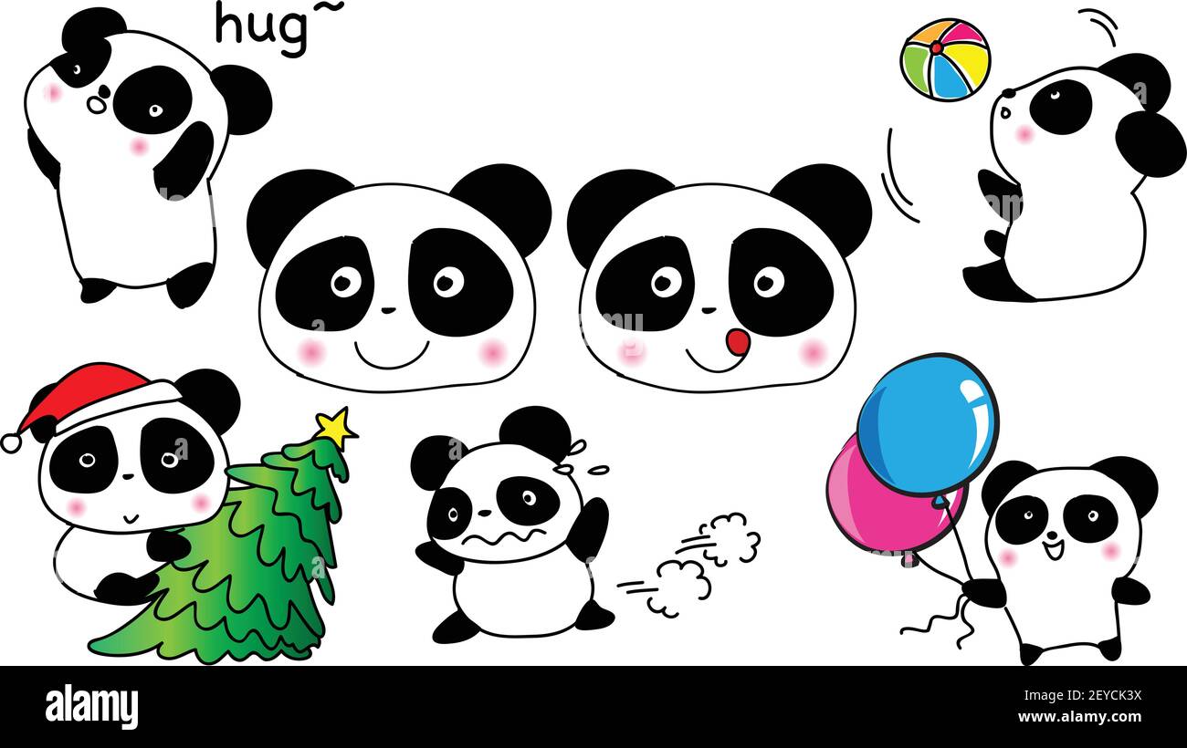 Cartone animato vettore carino panda emoji set Illustrazione Vettoriale