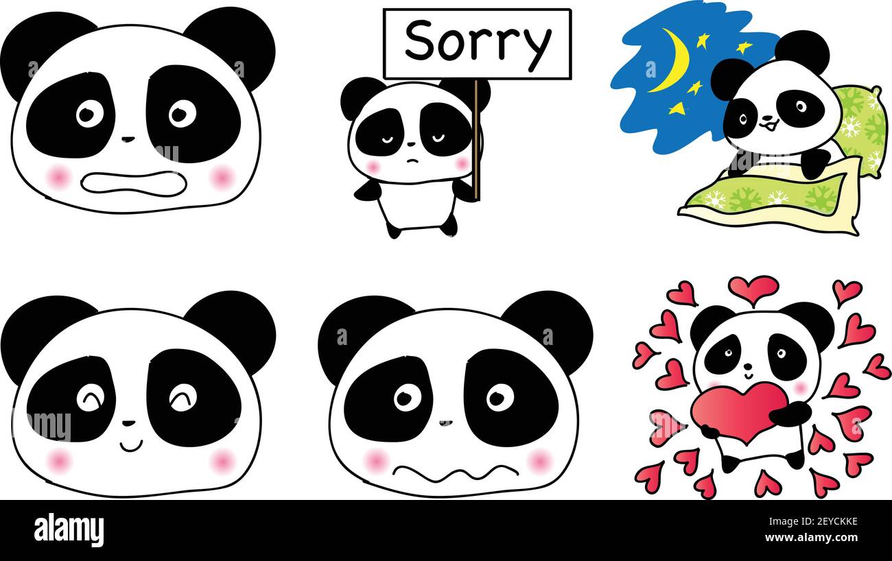 Cartone animato vettore carino panda emoji set Illustrazione Vettoriale