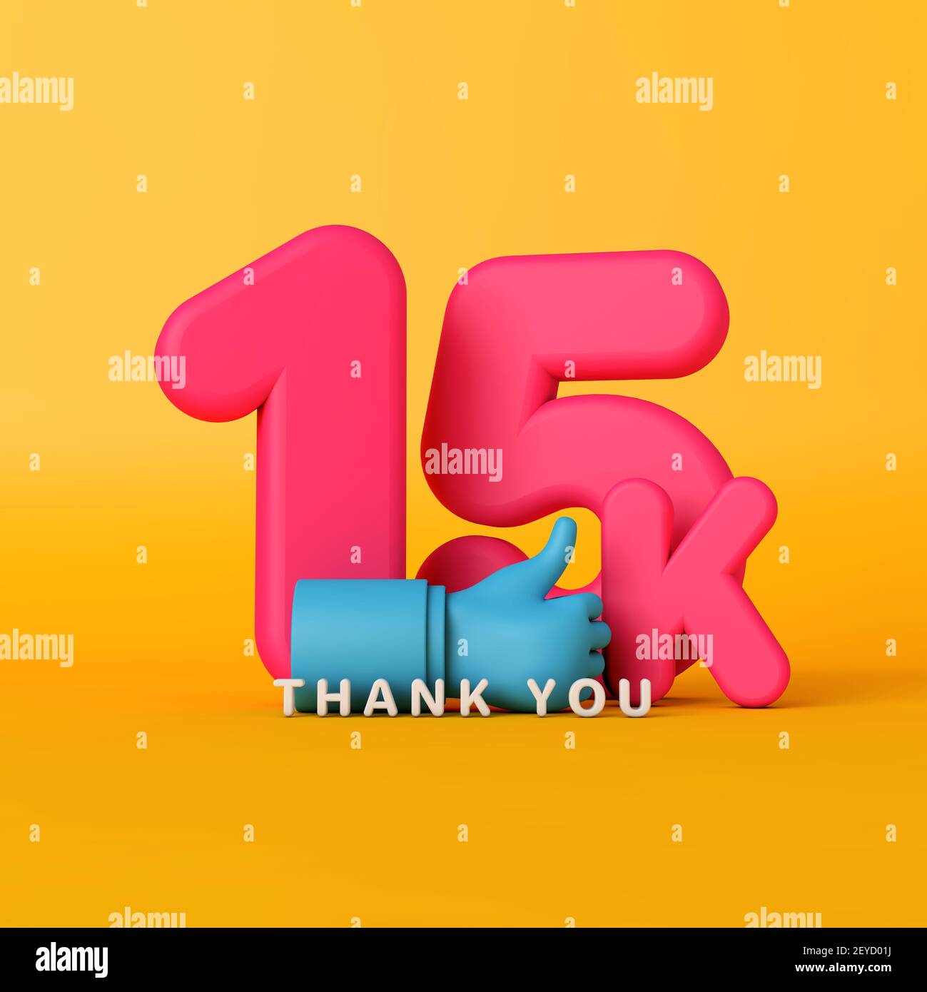 Grazie 15 mila seguaci. Banner sui social media. Rendering 3D Foto Stock