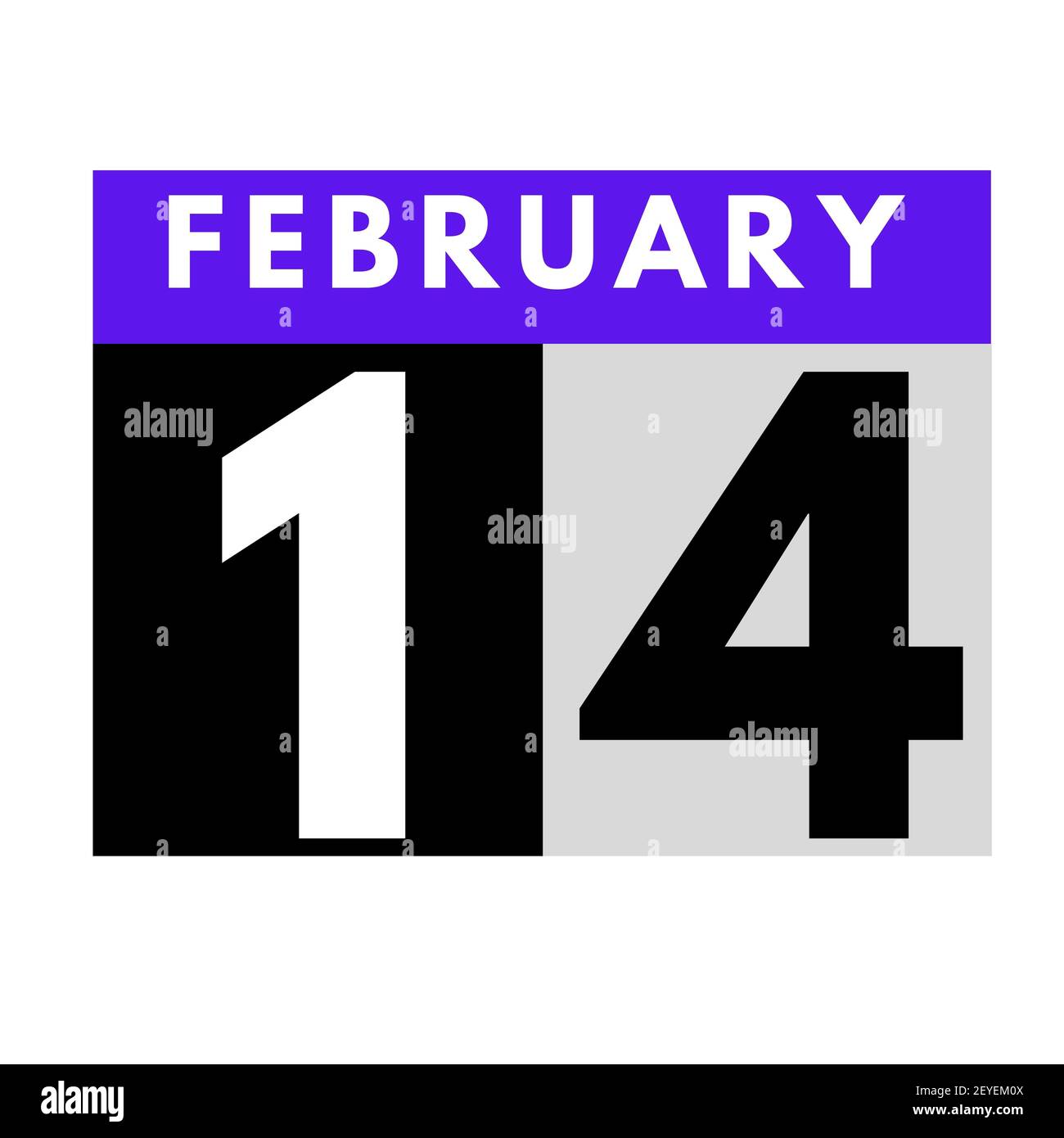 Febbraio 14 . icona calendario giornaliero flat .date ,giorno, mese .calendario per il mese di febbraio Foto Stock