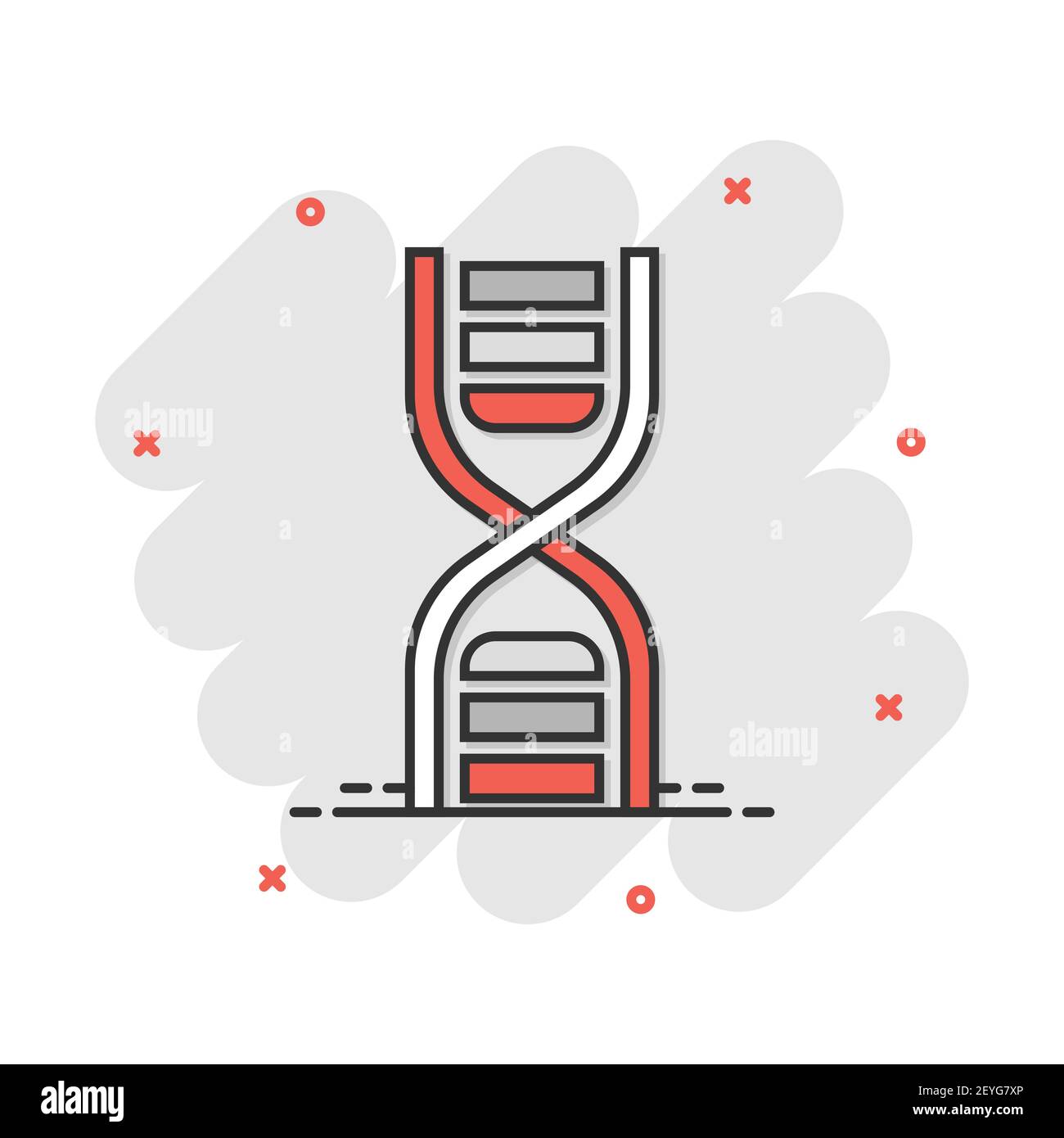 Il vettore di DNA cartoon icona in stile fumetto. Medecine molecola illustrazione di segno pittogramma. Il Dna di business effetto splash concept. Illustrazione Vettoriale