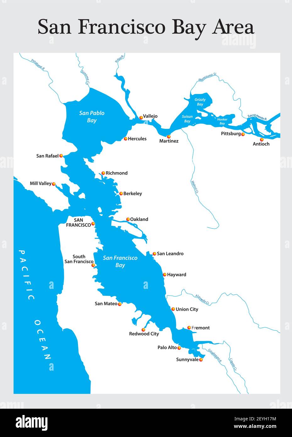 Piccola mappa generale della California San Francisco Bay Area Illustrazione Vettoriale