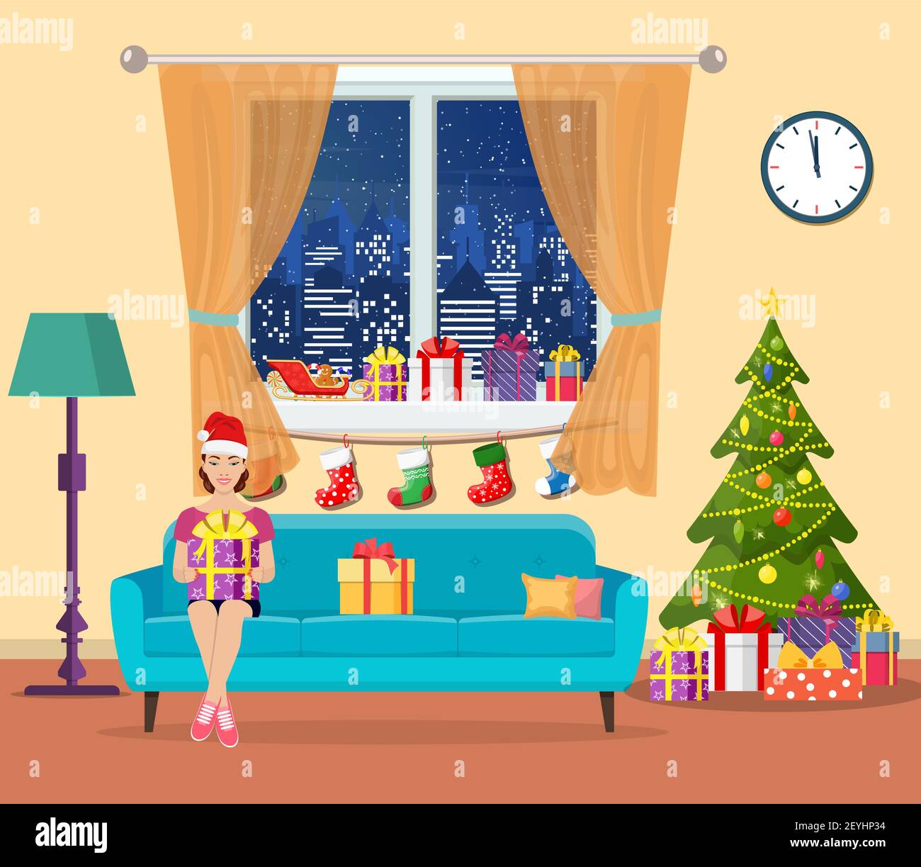 Festa ragazza apertura di un regalo Illustrazione Vettoriale