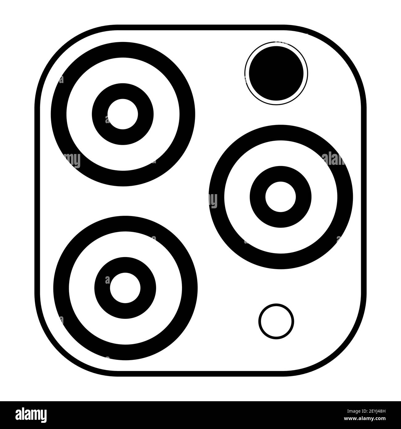 Icona telefono cellulare fotocamera tripla. La moderna fotocamera multifunzione a tre occhi del nuovo smartphone offre funzioni avanzate. Immagine vettoriale semplice piatta i Illustrazione Vettoriale