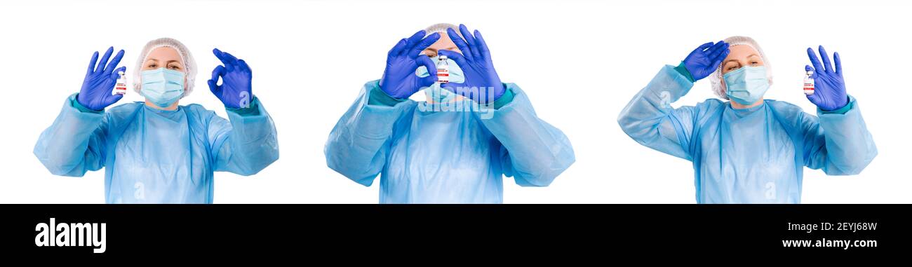 Banner - formato lungo. Epidemia globale COVID-19 background vaccino per il lavoro medico. Post sui social media per la vaccinazione. Immunità del coronavirus e in tutto il mondo Foto Stock