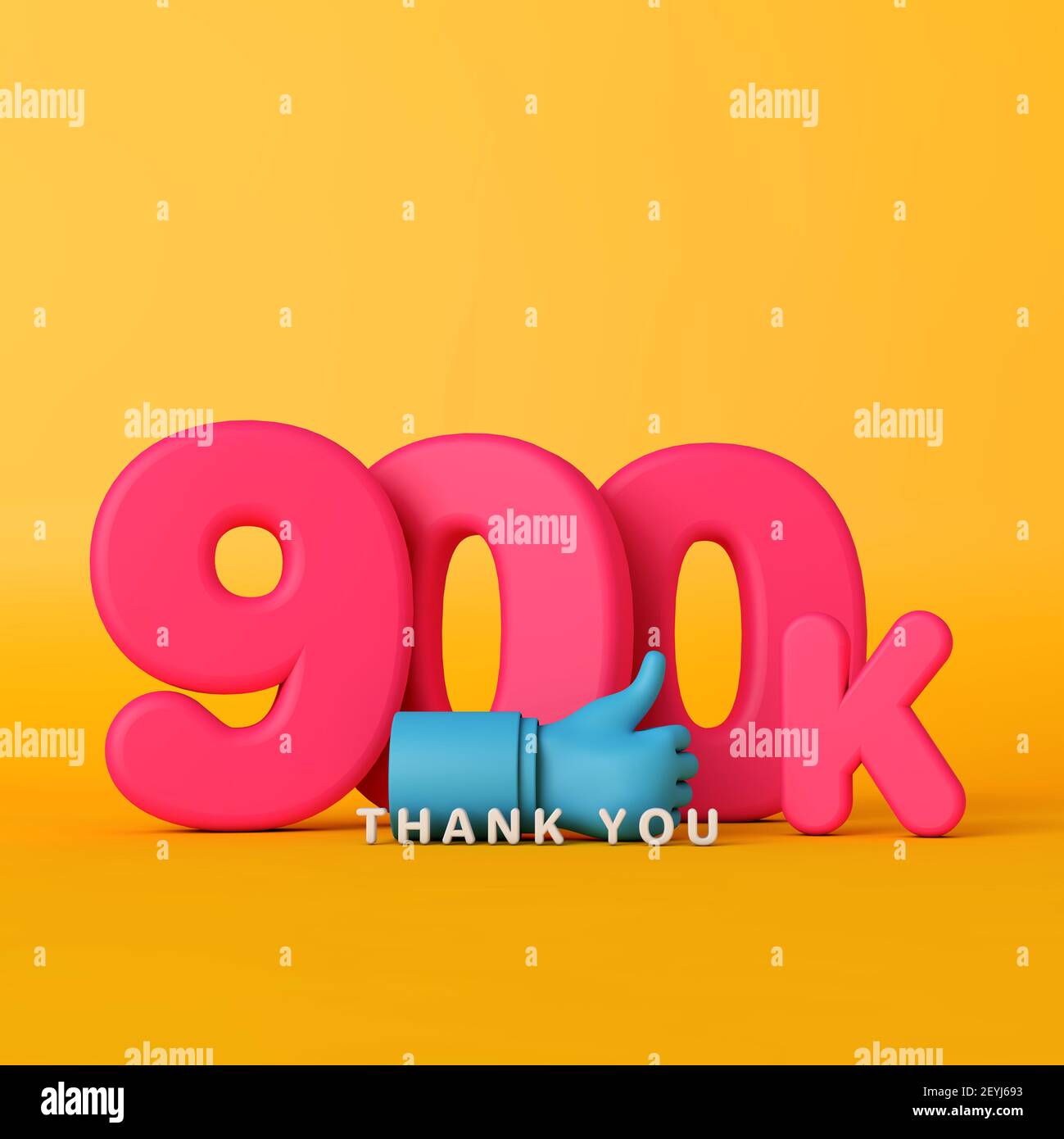 Grazie 900 mila seguaci. Banner sui social media. Rendering 3D Foto Stock