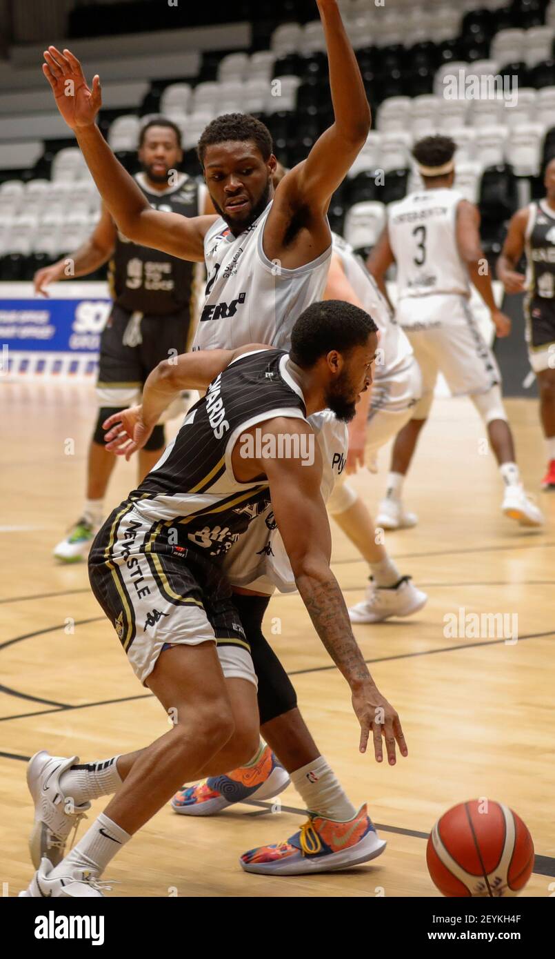 Foto Alex boe/AHPIX LTD, Basketball, British Basketball League, Newcastle Eagles contro Plymouth Raiders, Eagles Community Arena, Newcastle UK, 05/03/21, Foto Stock