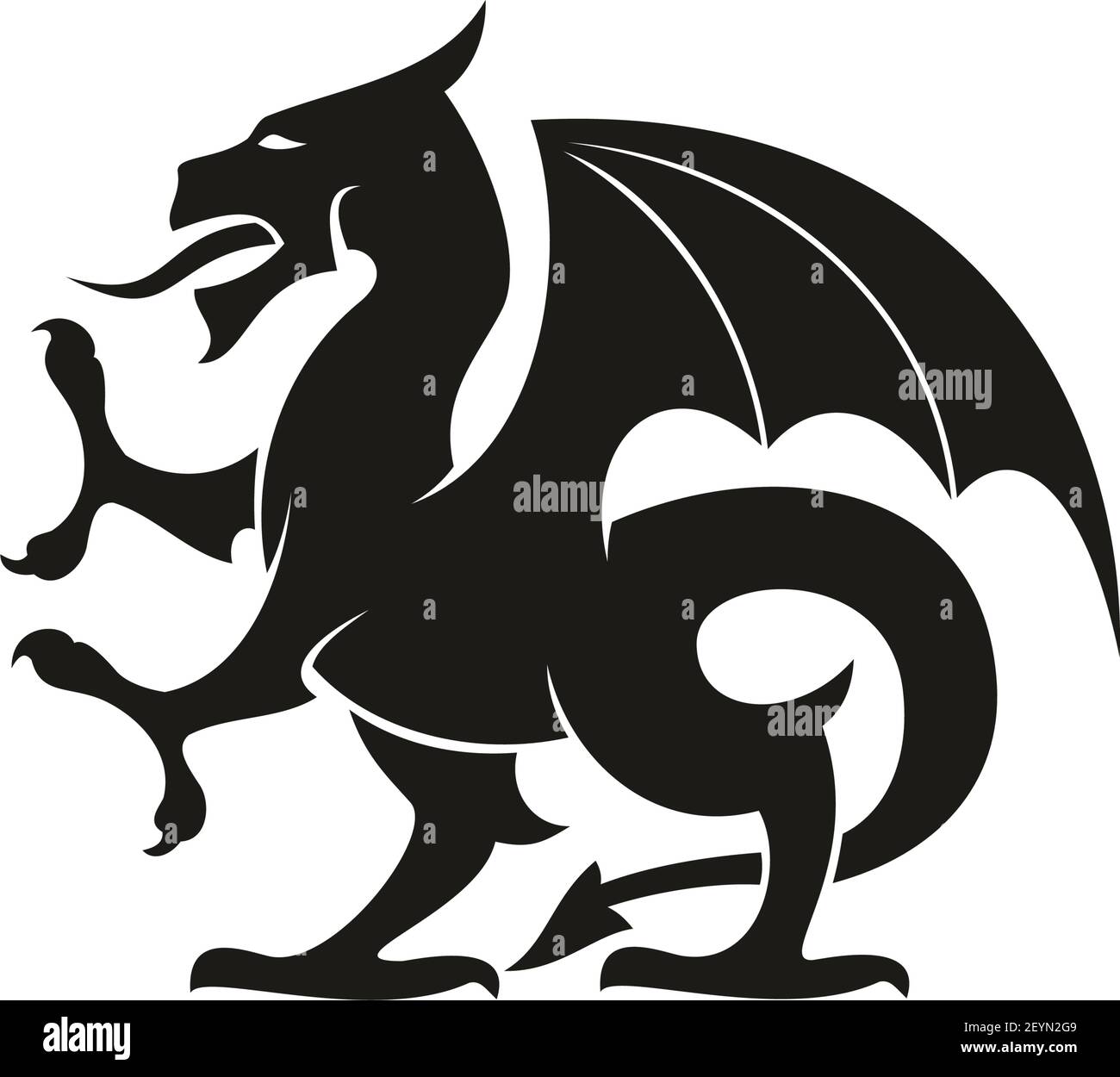 Drago o o grifone isolato bestia eraldica medievale. Creatura mitica vettoriale con gambe e ali di aquila Illustrazione Vettoriale