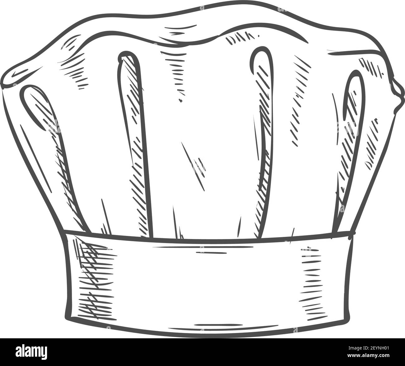 Bianco chef cappello isolato disegno a mano. Baker vettoriale o cappuccio di cottura, headdress di kitchener Illustrazione Vettoriale