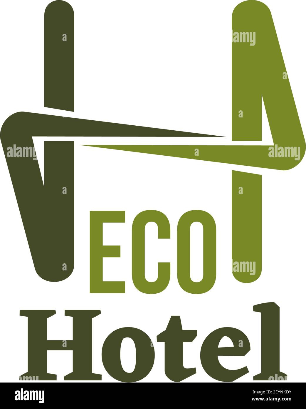 Eco Hotel vettore icona isolato su sfondo bianco. Icona concettuale per hotel, cottage o case ecologiche intelligenti. Cartello vettoriale per alloggiamento in legno Illustrazione Vettoriale