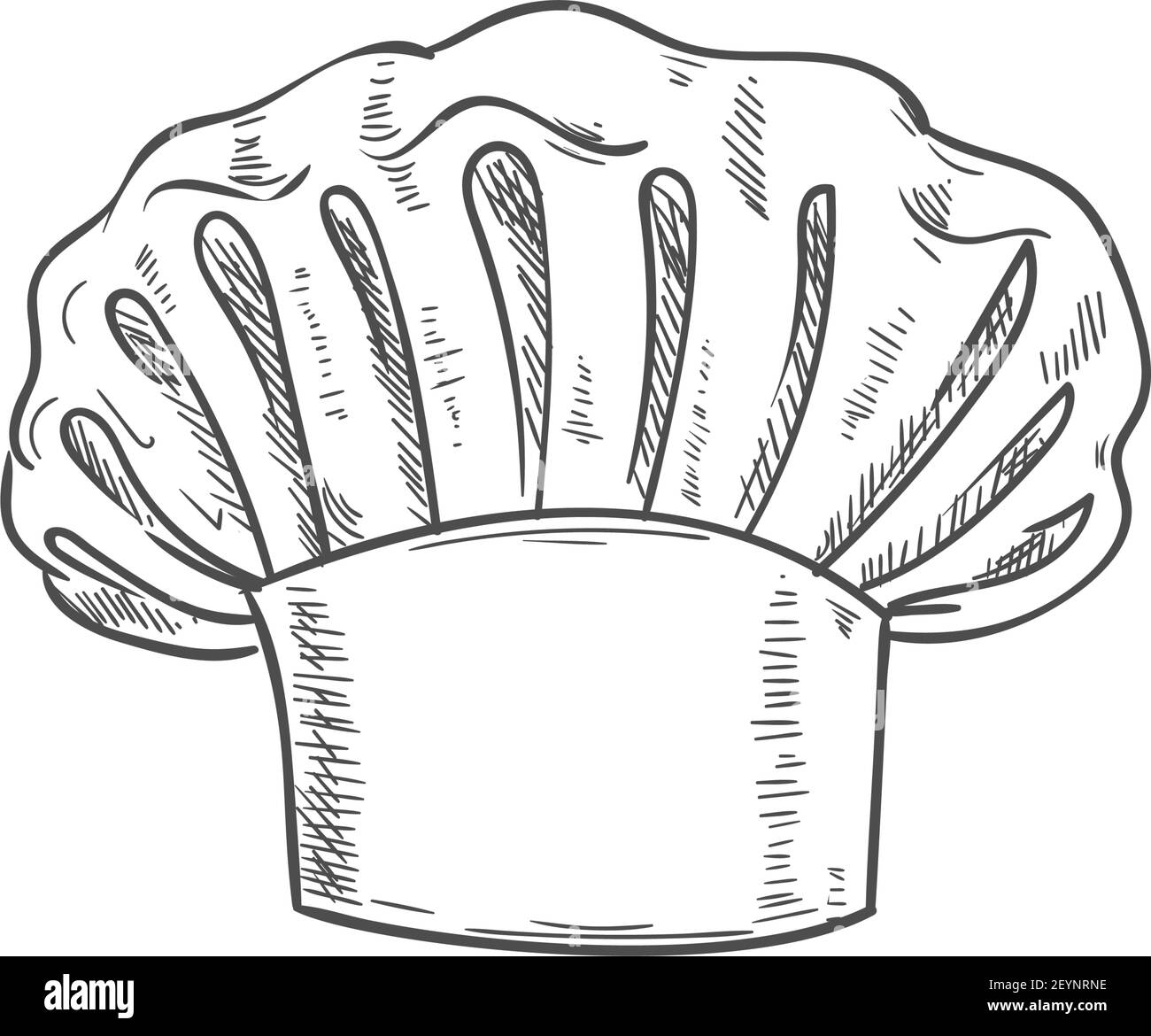 Bianco chef cappello isolato disegno a mano. Baker vettoriale o cappuccio di cottura, headdress di kitchener Illustrazione Vettoriale