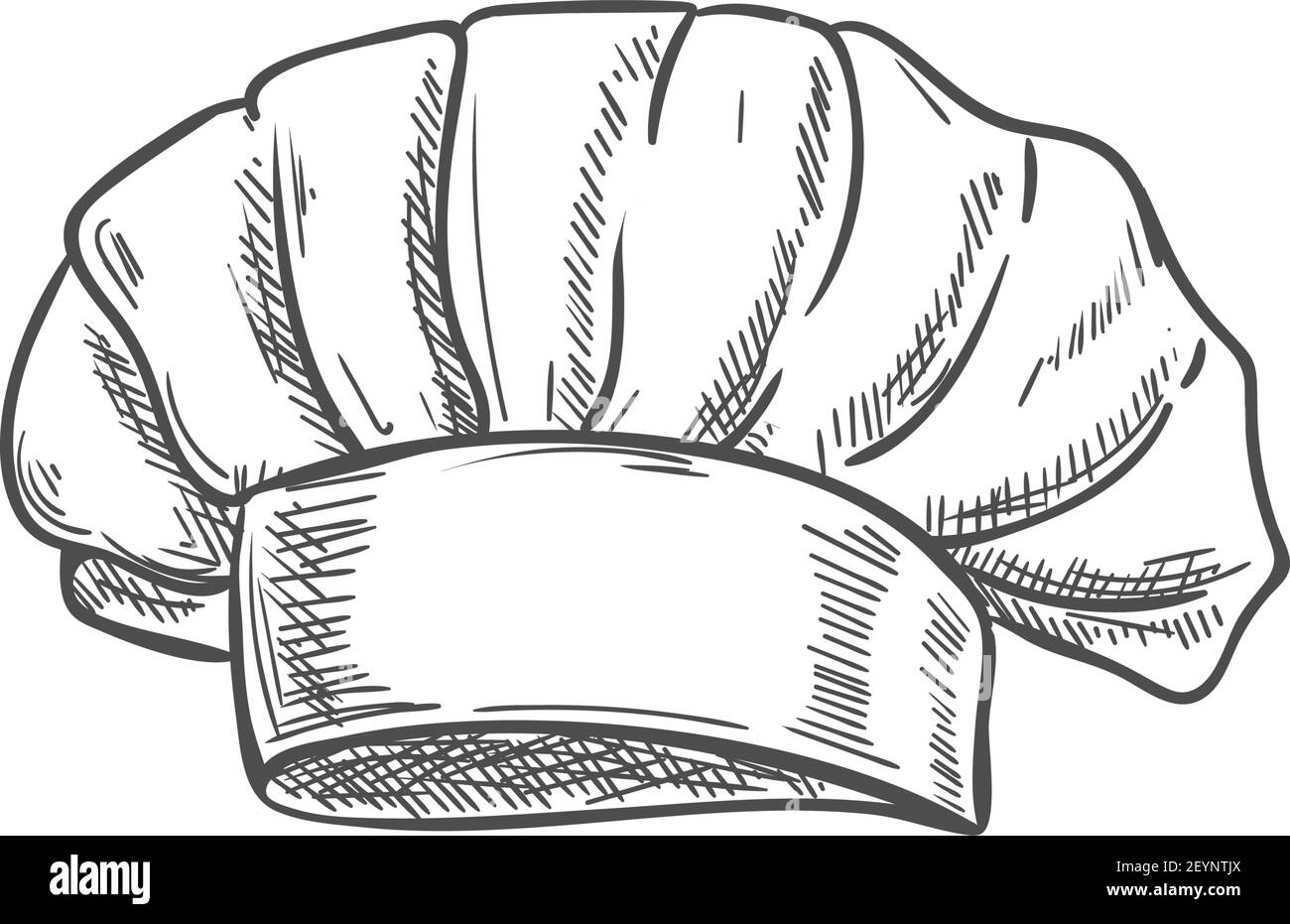 Bianco chef cappello isolato disegno a mano. Baker vettoriale o cappuccio di cottura, headdress di kitchener Illustrazione Vettoriale