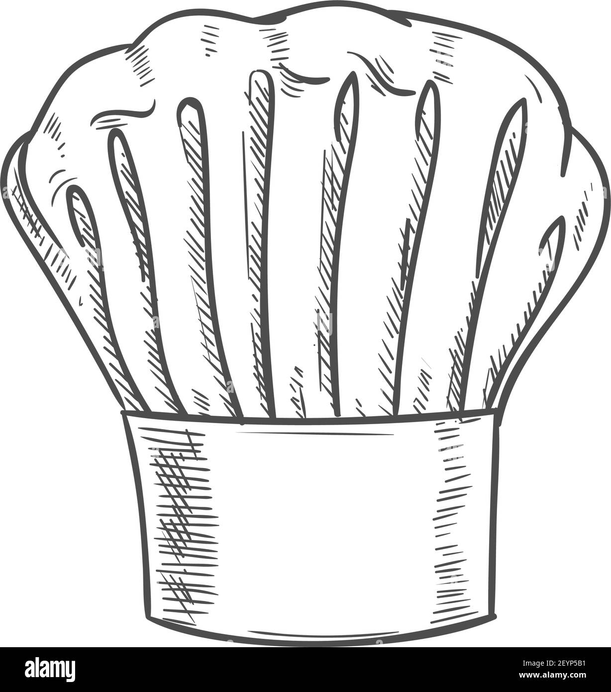 Bianco chef cappello isolato disegno a mano. Baker vettoriale o cappuccio di cottura, headdress di kitchener Illustrazione Vettoriale